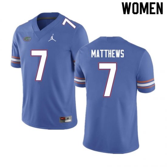 Women's Florida Gators #7 Luke Matthews NCAA Nike Blue Authentic Stitched College Football Jersey GIR5062IK